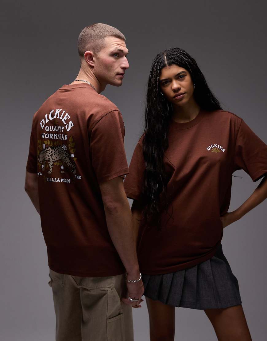 Dickies - Fort Lewis - T-Shirt in Cappuccino-Braun mit Leopardengrafik auf dem Rücken von Dickies