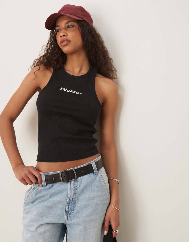Dickies - Geripptes Trägertop in Schwarz mit mittigem Logo von Dickies
