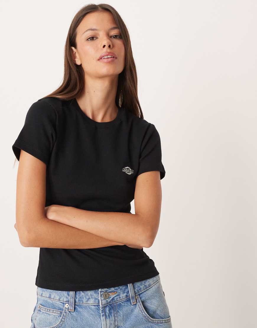 Dickies - Gladeville - Knapp geschnittenes Longline-T-Shirt in Schwarz aus Rippstrick von Dickies