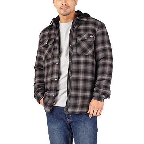 Dickies Herren Große, Entspannte Fleece-Flanell-hemdjacke mit Kapuze Arbeits-Utility-Oberbekleidung, Schwarzes Ombré-Karo, L von Dickies