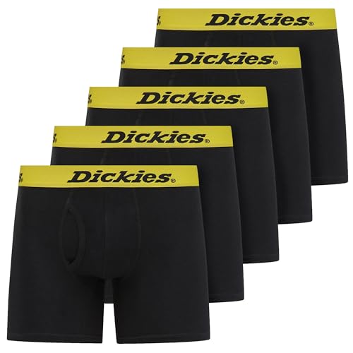 Dickies Herren-Boxershorts, Baumwolle, Unterwäsche für Herren, 5 Stück, Komplett schwarz – kontrastierender Bund, Medium von Dickies