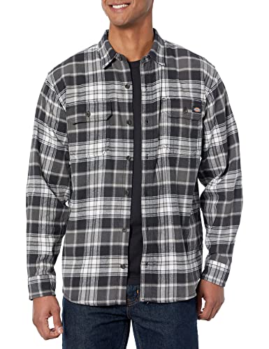 Dickies Herren Flex Langärmliges Flanellhemd Hemd mit Button-Down-Kragen, Schwarz/Anthrazit/Weiß mit Mehreren Fensterscheiben, Klein von Dickies