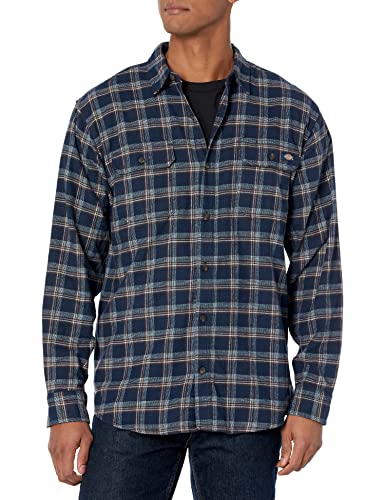 Dickies Herren Flex Langärmliges Flanellhemd Hemd mit Button-Down-Kragen, Tinte Marineblau/Schokoladenbraun/klares Blau unsymmetrisch, Mittel von Dickies