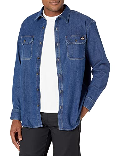 Dickies Herren Flex Langarmshirt Hemd mit Button-Down-Kragen, Mittlere Denim-Waschung, Mittel von Dickies