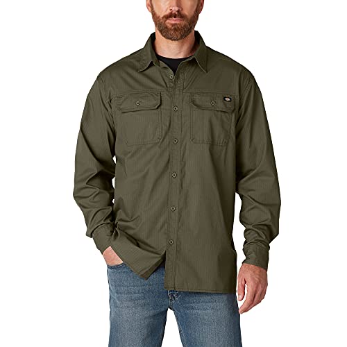 Dickies Herren Flex Denim Langarmshirt Hemd mit Button-Down-Kragen, Military Green, L von Dickies