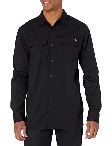 Dickies Herren Flex Denim Langarmshirt Hemd mit Button-Down-Kragen, Schwarz, L von Dickies