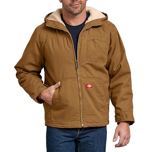 Dickies - Outerwear for Men, Sherpa Lined Duck Jacket, Three-Piece Hood, Rinsed Brown Duck, XL von Dickies