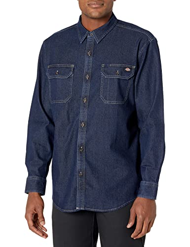 Dickies Men's Dickies Men's Flex Denim Long Sleeve Button Down Shirt, Dark Denim Wash, XL UK von Dickies