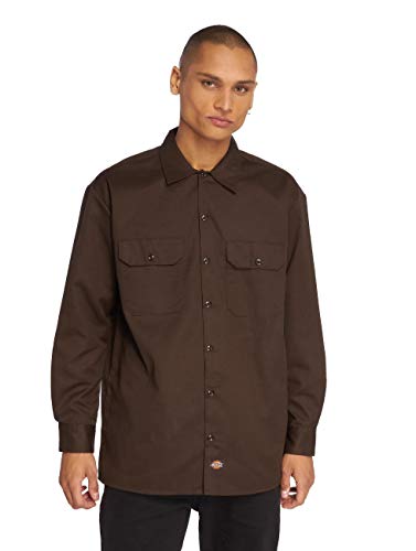 Dickies Herren Regular Fit Freizeit Hemd Long/S Work Shirt, Gr. Large, Braun (Dark Brown DB) von Dickies