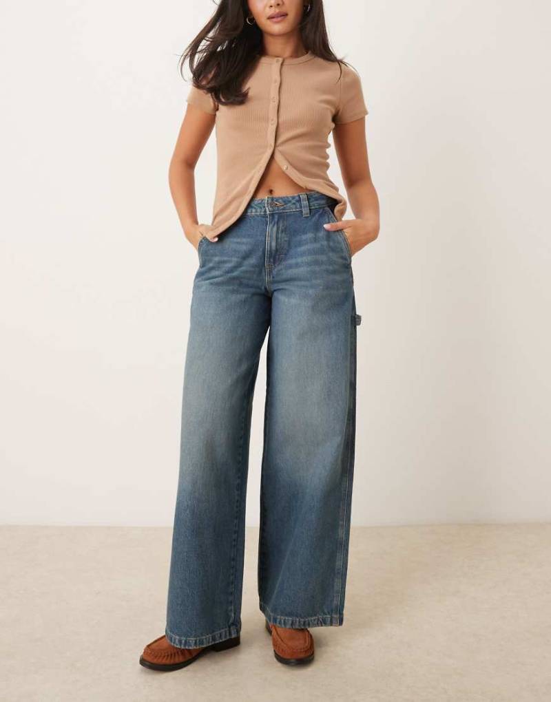 Dickies - Hilham - Wide Fit Denim-Jeans in gewaschenem Khaki-Blau-Grün von Dickies