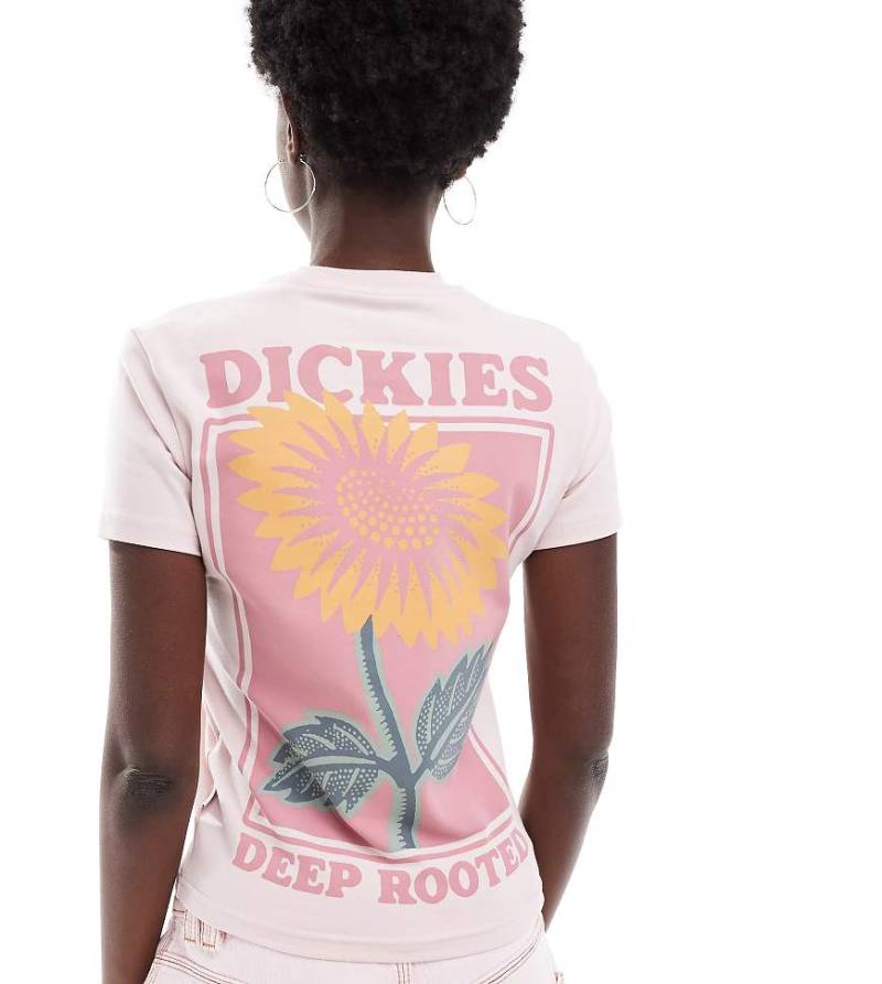Dickies - Knapp geschnittenes T-Shirt in Hellrosa mit Sonnenblumen-Rückenprint, exklusiv bei ASOS von Dickies