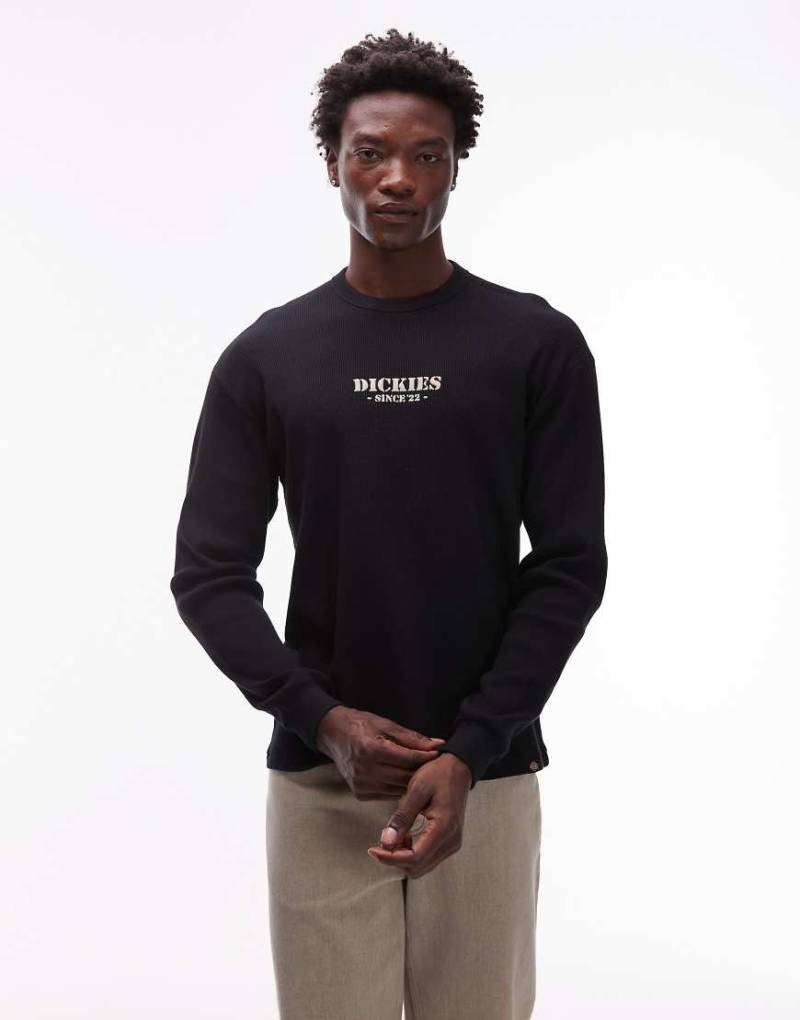 Dickies - Langärmliges Shirt in Schwarz mit Waffelstruktur und mittigem Logo von Dickies
