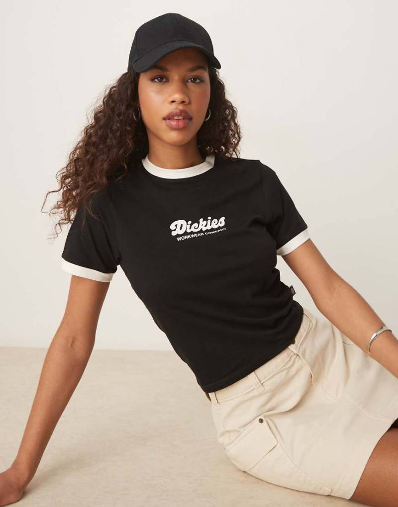 Dickies - Lewistown - Knapp geschnittenes Ringer-T-Shirt in Schwarz von Dickies