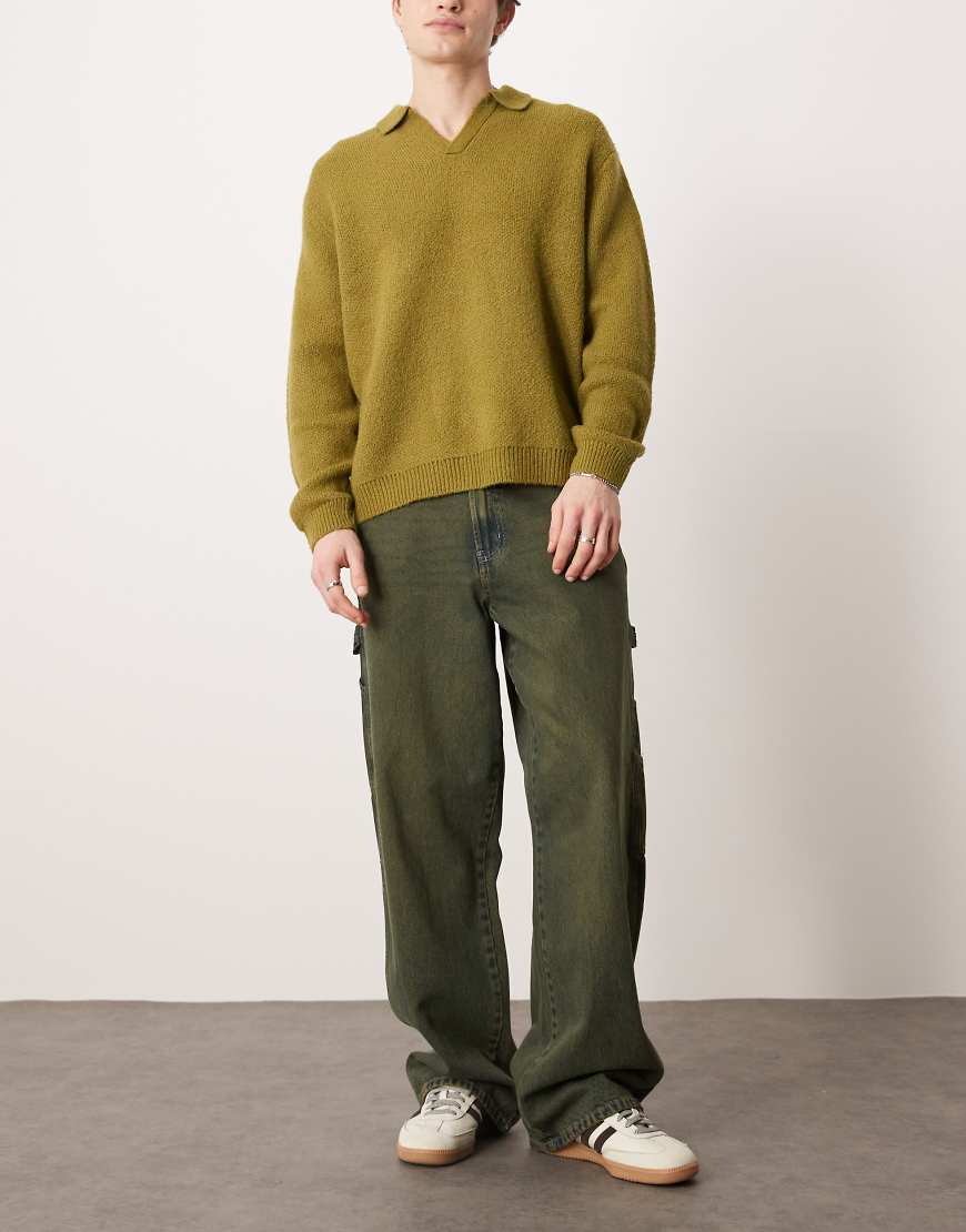 Dickies - Locker geschnittene Carpenter-Jeanshose in verwaschenem Grün mit Kontrastnaht von Dickies