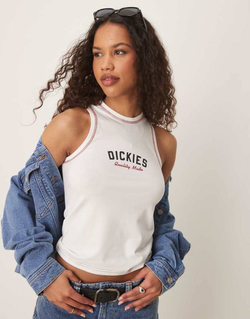Dickies - Longline-Trägertop in Wollweiß mit Ringerrücken und mittigem Logo von Dickies
