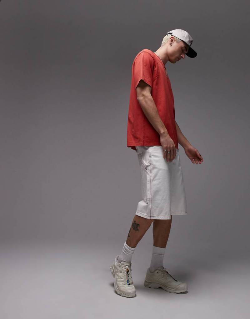 Dickies - Loose-Fit-Jeans-Shorts im Maler-Design in Wollweiß mit Kontrastnaht von Dickies