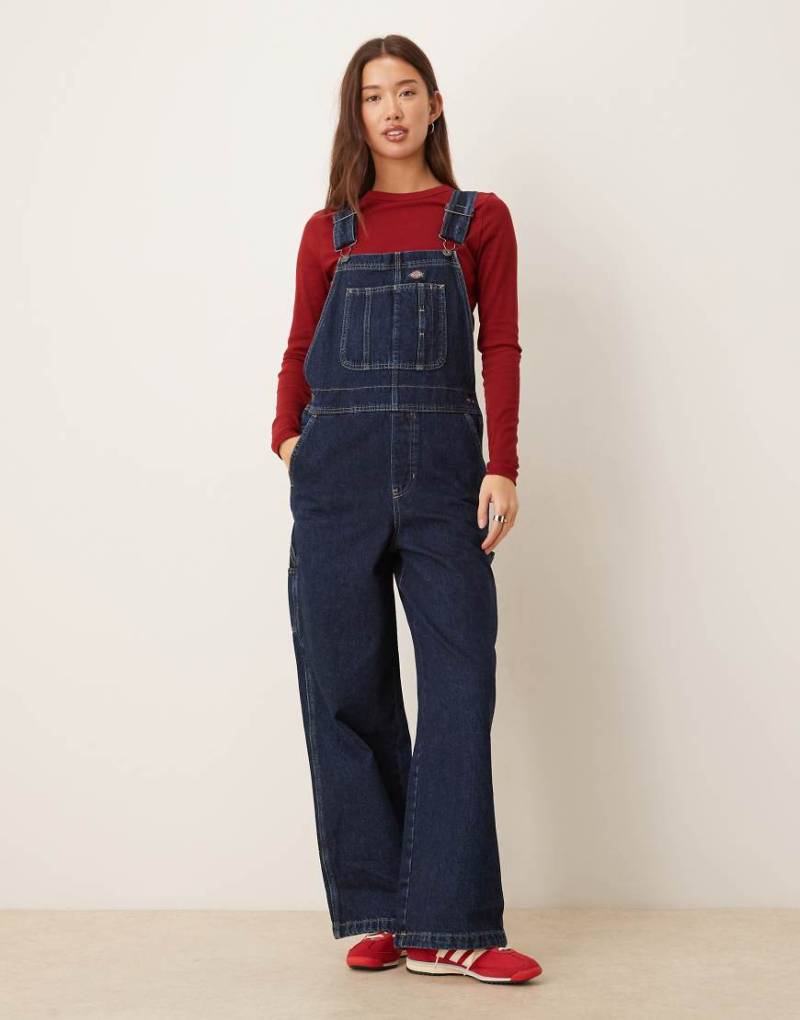 Dickies - Mechaniker-Latzhose aus Denim in dunklem Indigoblau mit weitem Bein von Dickies