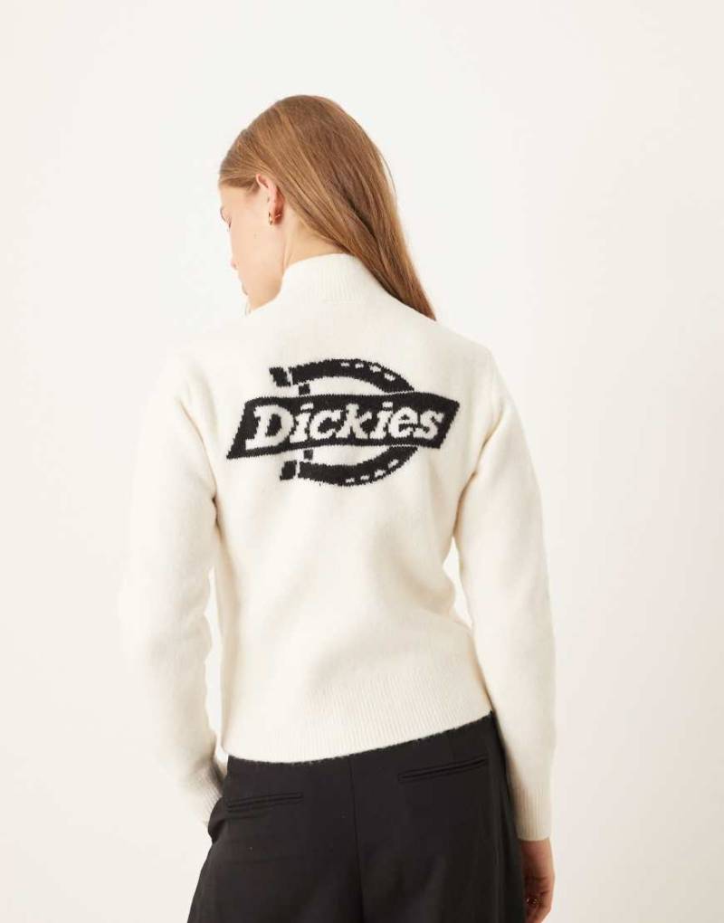 Dickies - Ruston - Strickpullover in Wollweiß mit kurzem Reißverschluss und Logo-Rückenprint von Dickies