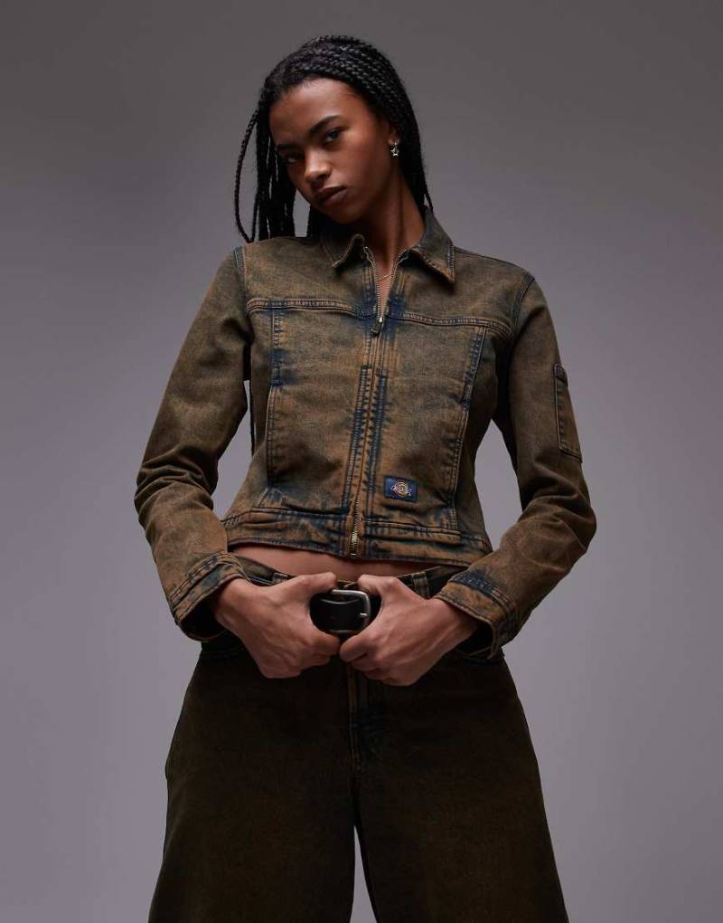 Dickies - Loose Wave - Schmal geschnittene Jeansjacke in Indigoblau mit brauner Waschung von Dickies