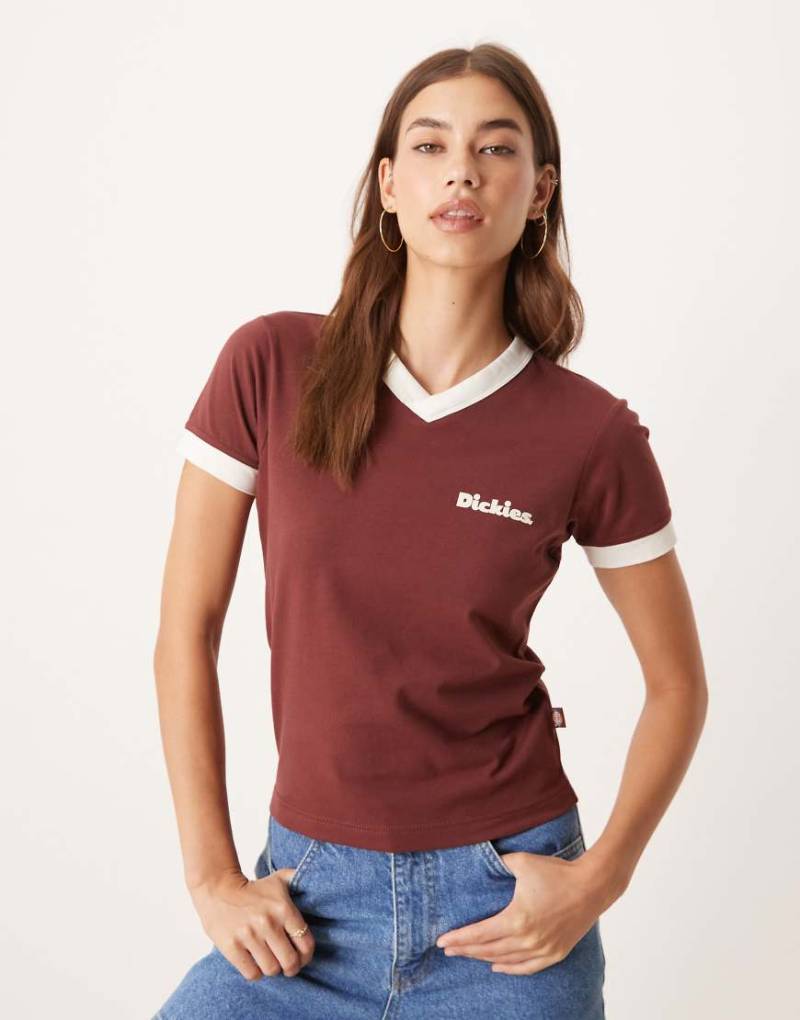 Dickies - Slayden Ringer - Knapp geschnittenes Longline-T-Shirt in Burgunderrot von Dickies
