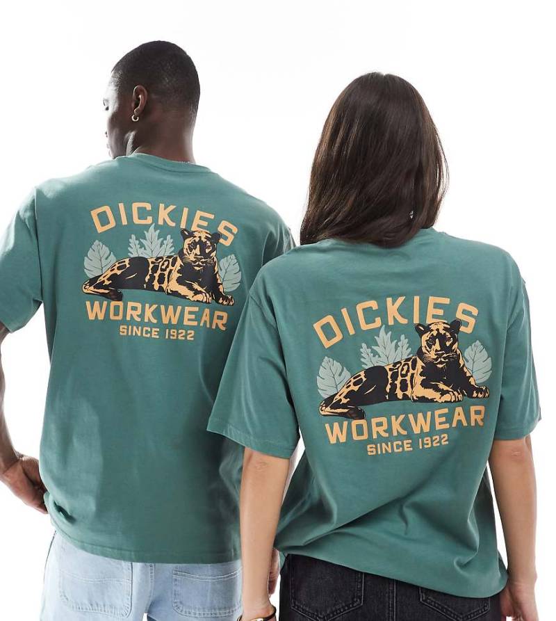 Dickies - T-Shirt in Dunkelgrün mit Panther-Rückenprint, exklusiv bei ASOS von Dickies