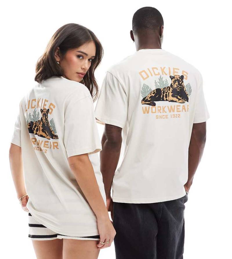 Dickies - T-Shirt in Wollweiß mit Panther-Rückenprint, exklusiv bei ASOS von Dickies