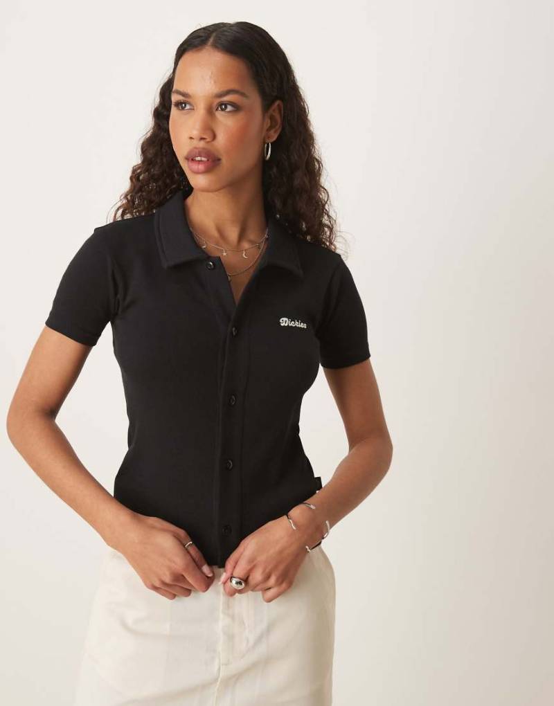 Dickies - Tallasse - Geknöpftes T-Shirt in Schwarz mit knappem Schnitt von Dickies