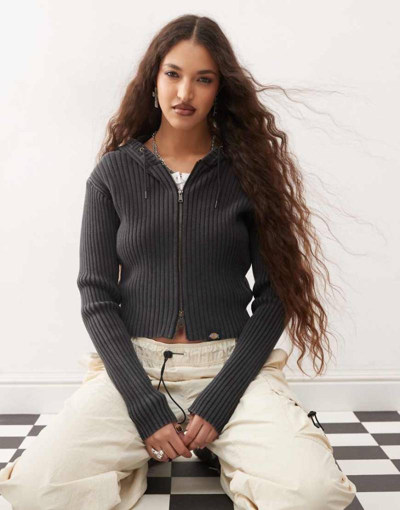 Dickies - Unionville - Strickjacke in Schwarz mit durchgehendem Reißverschluss und Kapuze von Dickies