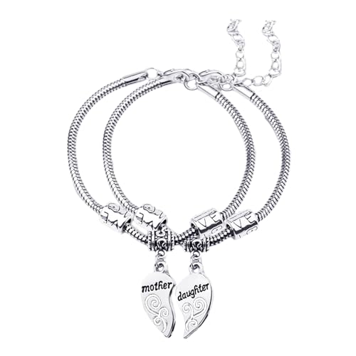 Dickly 2 Stück Mutter- und Tochter-Armbänder, einzigartiges Schlangenketten-Herz-Charm-Armband als Geburtstagsgeschenk für Mutter von Tochter von Dickly