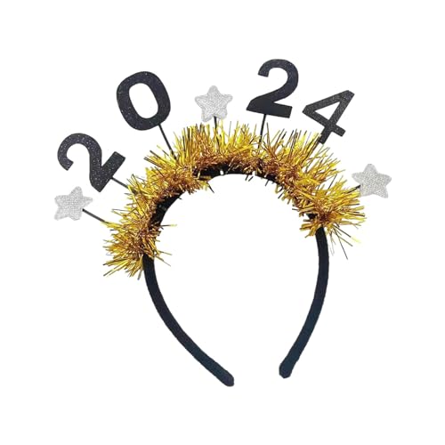 Dickly 2024 Frohes Neues Jahr Stirnband Kopfbedeckung Geschenk Kopfschmuck Haarband Hairhoop Kopfschmuck für Abschlussball Party Urlaub Performance Kostüm, Gold von Dickly