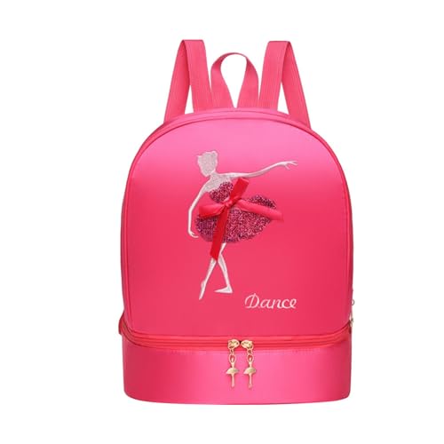 Dickly Ballett-Tanz-Rucksack für Mädchen, Ballerina-Tasche, tragbar, niedliche Ballett-Tanztasche mit Schuhfach für Sport, Gymnastik, Reisen, Rosenrot Stil B von Dickly