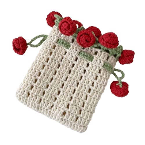 Dickly Fertiger Häkel -Umhängetaschen Rosenblumen Kordelstring 591x472x118 Handhandwerk handgewebte Handtasche, Beige von Dickly