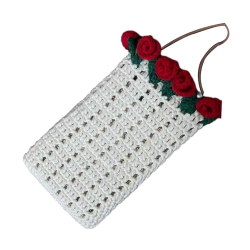 Dickly Fertiger Häkel -Umhängetaschen Rosenblumen Kordelstring 591x472x118 Handhandwerk handgewebte Handtasche, Weiß von Dickly