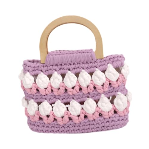 Dickly Frauen Handtasche Häkelbeutel mit Griff Handheld Fairy Bag Stylish Große Kapazität Geldbörse für Den Sommerurlaub für Den Urlaub Strand, Lila von Dickly