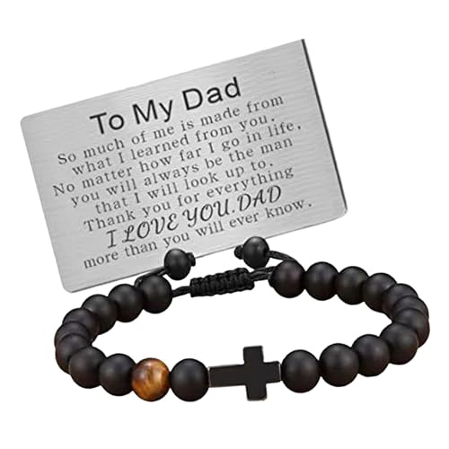 Dickly Herren-Perlenarmband mit graviertem Kartenstrang, Steinperlen-Armband, schwarzes Perlenarmband für Teenager, Jungen, Vatertag, Geburtstag, zu MEINEM DAD-Karte von Dickly