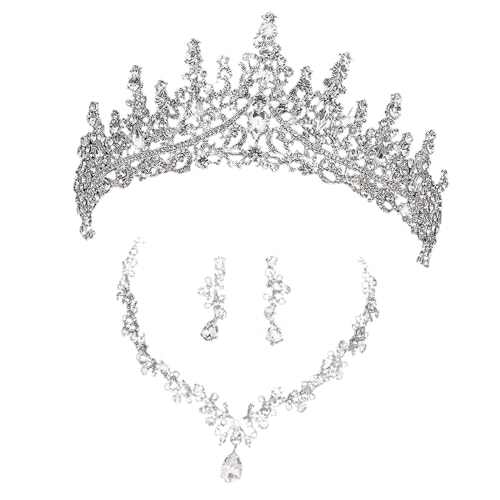 Dickly Hochzeitskrone, Elegante Halskette, schillernde Ohrringe, Braut-Hochzeitsschmuck-Set, luxuriöse dekorative Tiara für Partys, Fotoshootings von Dickly