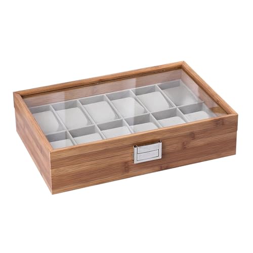 Dickly Holz-Uhrenboxen, Uhren-Aufbewahrungsbox mit abnehmbarem Kissen für Uhren, Armreifen, Display-Halter, tragbare Schmuckschatulle, Vater-Geschenk, 12 Steckplätze von Dickly