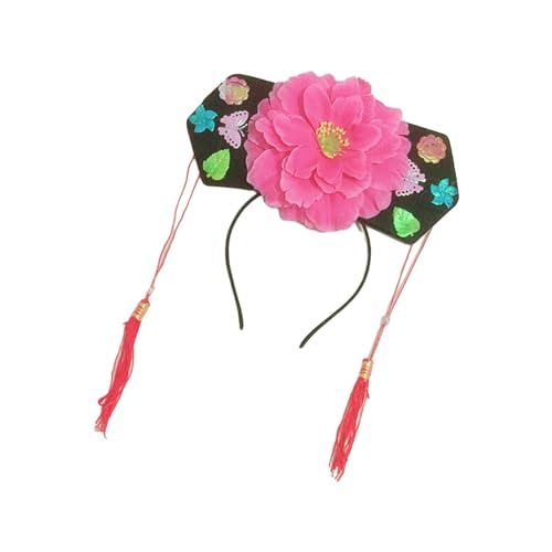 Dickly Qing Stirnband mit Quaste, Kaiserin-Kopfschmuck, Kopfbedeckung, Haarreifen, Blumen-Haarband für Frauen und Mädchen, zum Anziehen, Geburtstag, Hochzeit, Rose Rot von Dickly