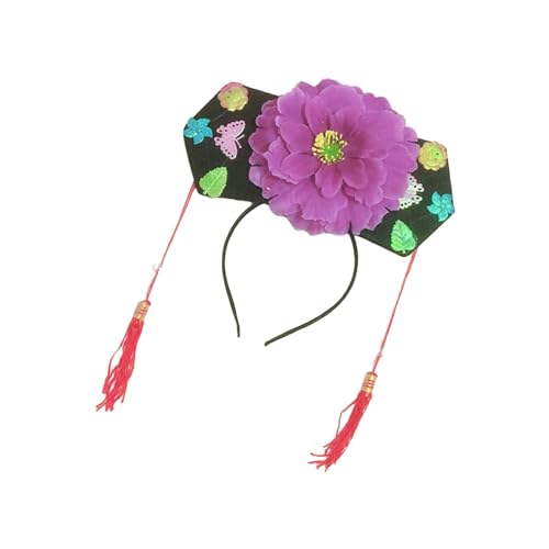 Dickly Qing Stirnband mit Quaste, Kaiserin-Kopfschmuck, Kopfbedeckung, Haarreifen, Blumen-Haarband für Frauen und Mädchen, zum Anziehen, Geburtstag, Hochzeit, lila von Dickly