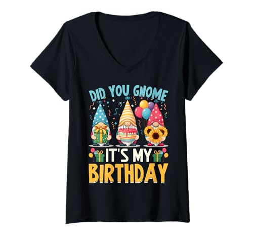 Damen Hast du Gnom? Es ist mein Geburtstag T-Shirt mit V-Ausschnitt Damen Hast du Gnom? Es ist mein Geburtstag T-Shirt mit V-Ausschnitt von Did You Gnome It's My Birthday Party Celebrate