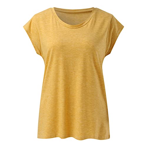 Basic Lose Oberteile Damen Mit Flügelärmeln Casual Sommer T-Shirt Tops Kurzarm sommerbluse sportshirt Elegant V-Ausschnitt Ärmellose Tshirt Lässig Lockere Tunika Shirts essentials Frauen,03 Gelb,XL von Didadihu