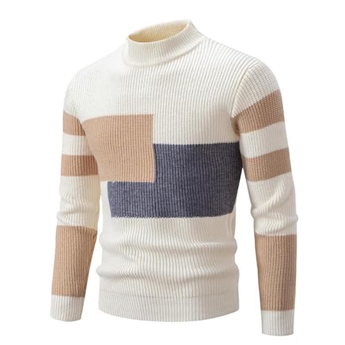 Dicke Pullover Herren Langarm Wolle Pulli Cashmere Strickpullover Mit Stehkragen Rollkragenpullover Baumwolle Beige Rollkragenpullover Shirt Langarmshirt V Usschnitt Weiss von Didadihu