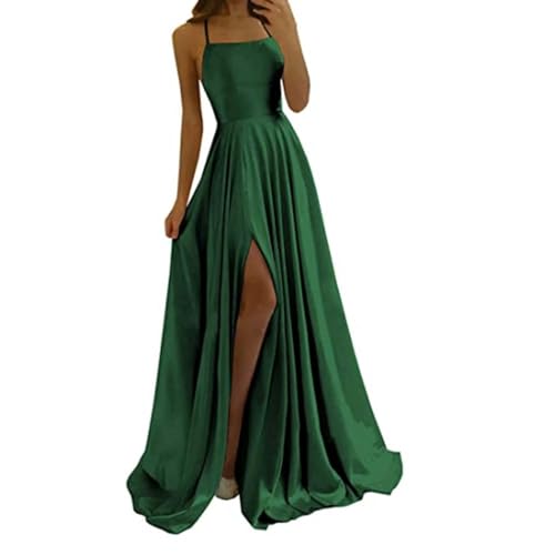 Didadihu Abendkleid Damen Elegant Neckholder Cocktailkleid Chiffon Rückenfreies Abschlusskleid Partykleid Mit Schlitz Ärmellos Brautjungfernkleider Wickelkleid Spitzenkleid Spaghettiträgern,Grün,L von Didadihu