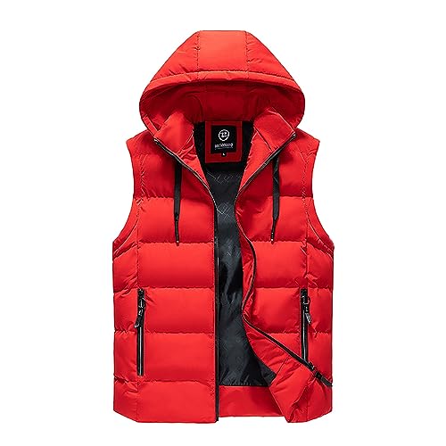 Didadihu Arbeitsweste Herren Winter - Kapuze Arbeitsweste Plüsch Steppweste Winterweste Herbst Winter Wärme Ärmellos Jacke Vest Pufferweste Stehkragen Warm,Rot,Xxl von Didadihu