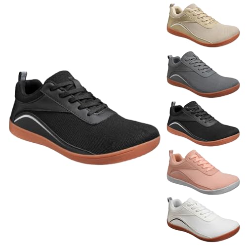 Didadihu Barfußschuhe Damen Herren Breiteres Plateau Sneaker Fitness Running Laufschuhe Atmungsaktives rutschfeste Minimalistische Turnschuhe Hallenschuhe,Schwarz,38.5 EU von Didadihu