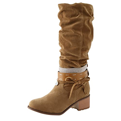 Didadihu Cowboy Stiefeletten Damen - Westernstiefel Damen Leder Stiefeletten Damen Grün Western Outfit Damen Chelsea Boots Damen Braun Damenstiefel Damen Herbstschuhe Stiefel Damen Beige von Didadihu