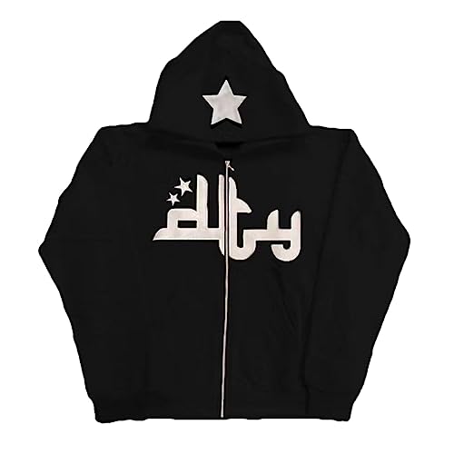 Didadihu Damen Sweatjacke Mit Kapuze, Jacke Zip Up Oversized Pullis Aesthetic Sweatshirt Reißverschluss Schwarzer Clothes Hoodie Corteiz Backprint Pulli Sweater Kleidung Mit Kapuze Retro von Didadihu