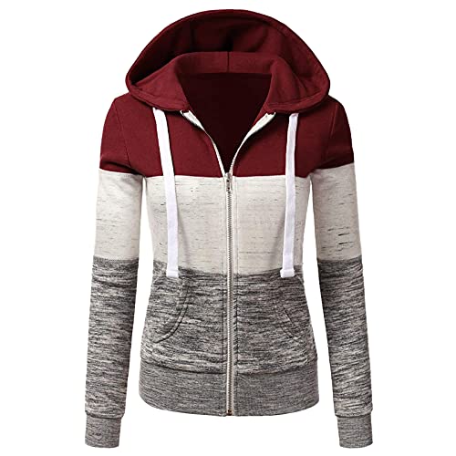 Didadihu Damen Sweatjacke Mit Kapuze, Oversize Sweatshirt Rosa Norweger Pulli Farbblock Hoodie Freizeitjacke Leichte Elegant Pullover Große Größen Teddy Hoody Daunenjacke Trainingsjacke von Didadihu