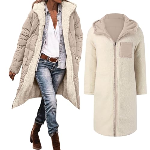 Didadihu Damen Wintermantel Lang Lang Sherpa Steppmantel Leichter Leichte Wintermäntel Norway Wollmantel Softshell Mit Kapuze Winter Mantel Coat Puffermantel Mit Kapuze Leichte von Didadihu