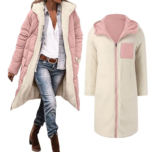 Didadihu Damen Wintermantel Lang Puffer Puffer Mäntel Leichter Leichte Wintermantel Sherpa Coat Gefüttert Gefüttert Daunenmantel Softshellmantel Puffermantel Mit Kapuze Sherpa von Didadihu